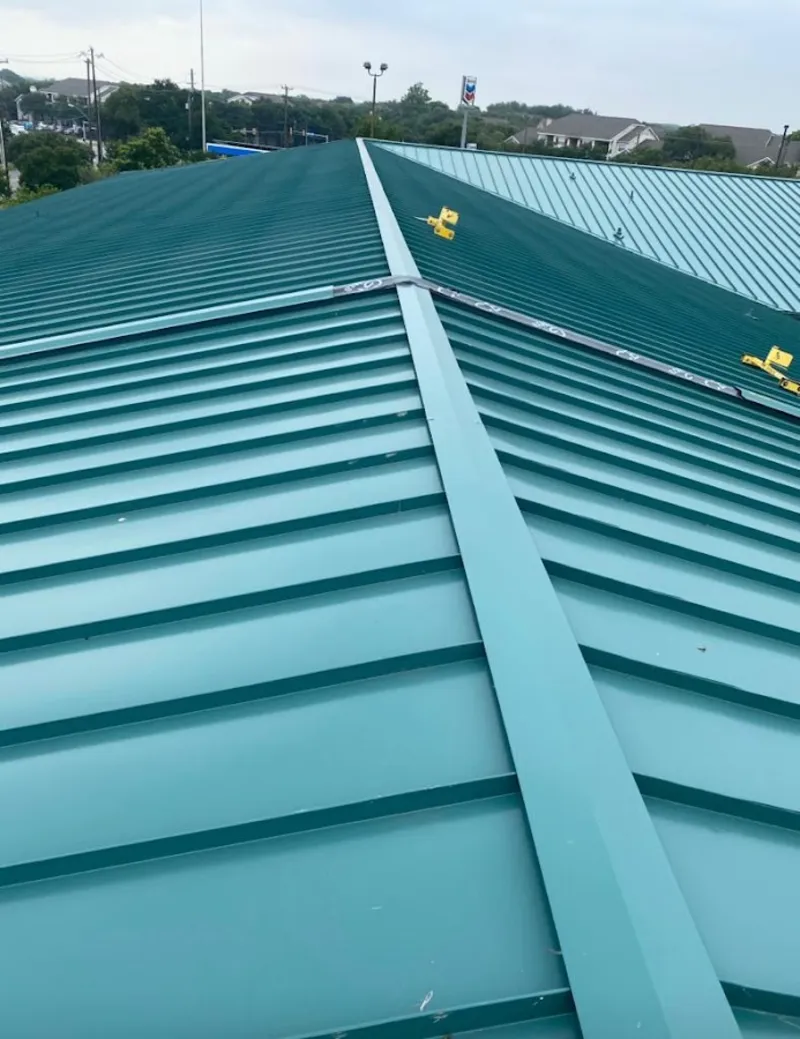 Green commercial metal roof ridge and valley for Metal Roof Repair in Fountain Valley
